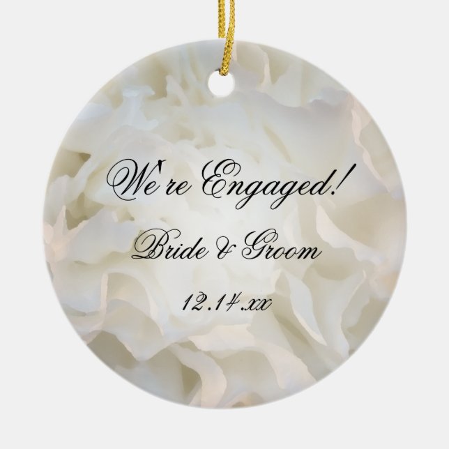 White Floral Engagement Ceramic Tree Decoration (Front)