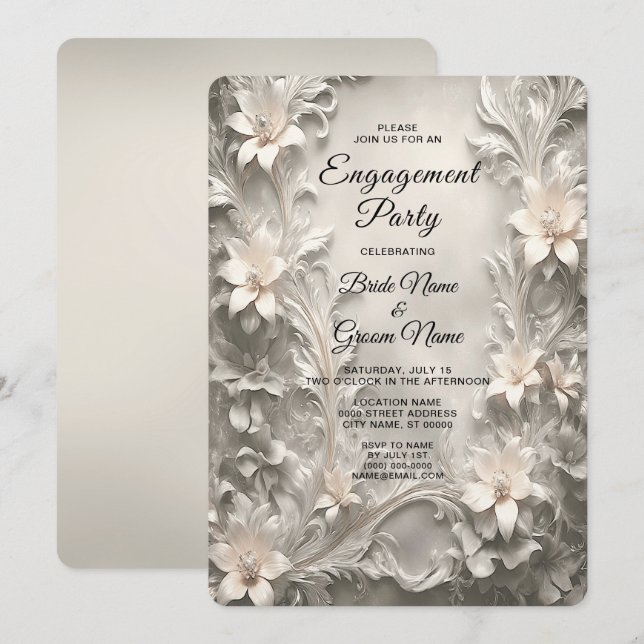 White Floral Engagement Invitation (Front/Back)