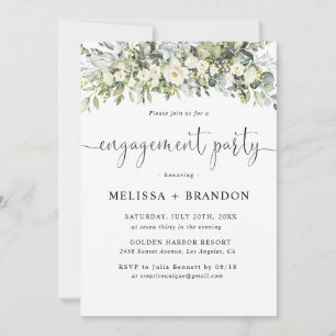 White Floral Engagement Party Invitation