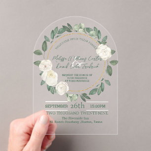 White Floral Eucalyptus Botanical Greenery Wedding Acrylic Invitations
