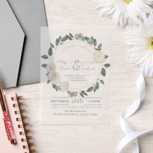 White Floral Eucalyptus Botanical Greenery Wedding Vellum Invitations