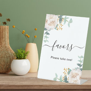 White floral eucalyptus greenery favours sign