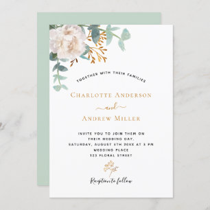 White floral Eucalyptus greenery modern wedding Invitation