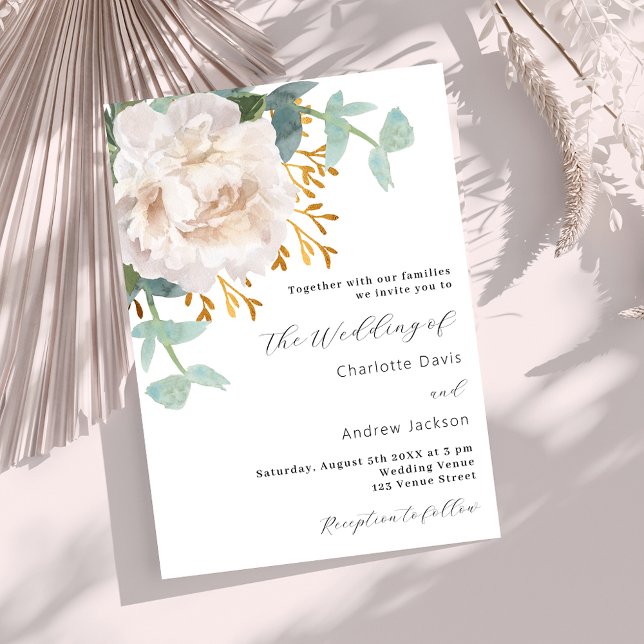 White floral eucalyptus greenery wedding invitation (Creator Uploaded)