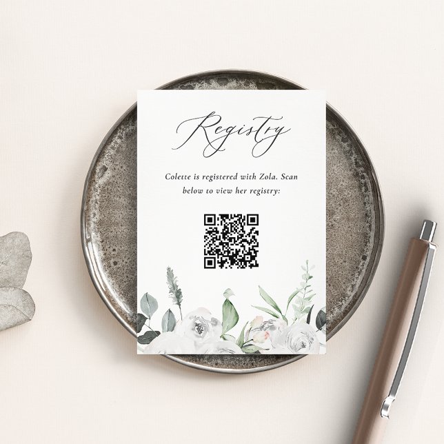 White Floral & Eucalyptus Registry QR Code Enclosure Card (Creator Uploaded)
