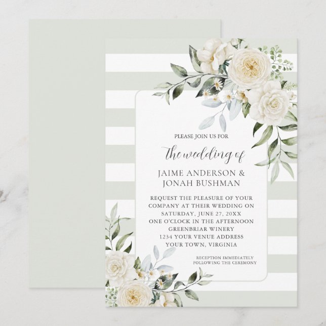White Floral Eucalyptus Wedding Invitation (Front/Back)