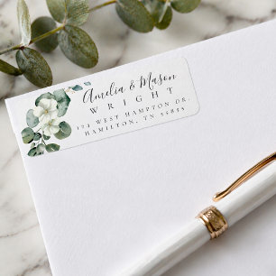 White Floral Eucalyptus Wedding Return Address
