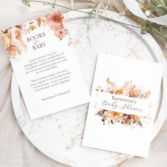 White Floral Fall Baby Shower Books For Baby Enclosure Card (Creator Uploaded)