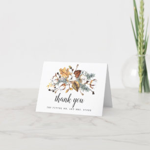White Floral Fall Leaves Engagement Thank You Note Card