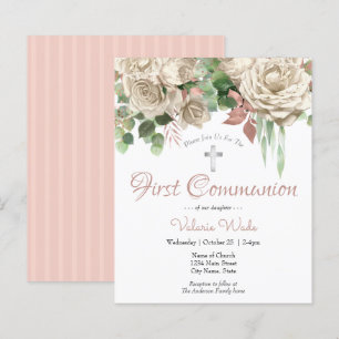 White Floral First Communion Budget Invitations