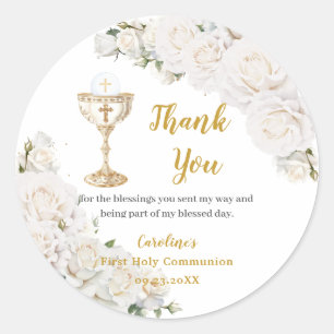 White Floral First Holy Communion Chalice Photo Classic Round Sticker