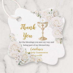 White Floral First Holy Communion Chalice Photo Favour Tags