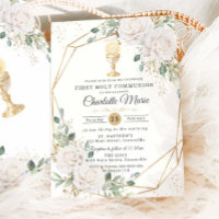 White Floral First Holy Communion Gold Chalice