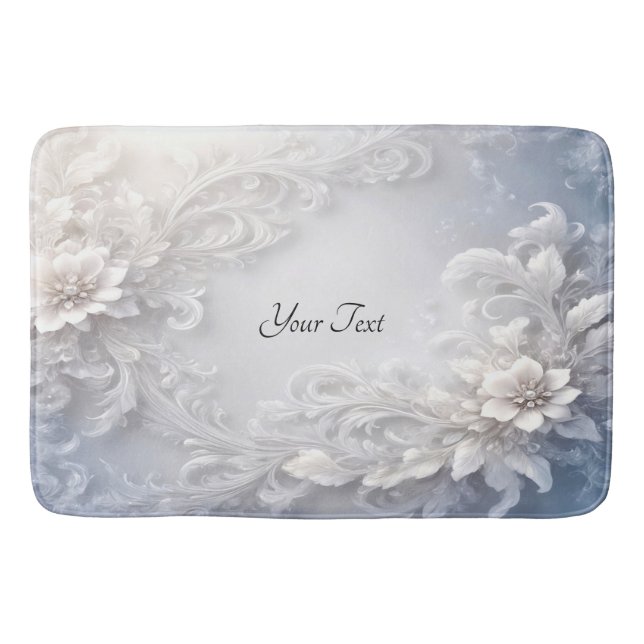 White Floral Flourish Bath Mat (Front)