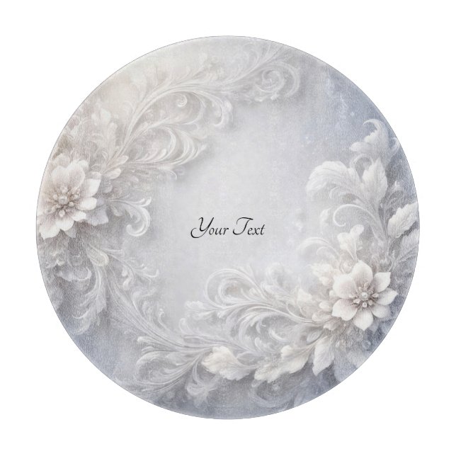 White Floral Flourish Cutting Board (Front)