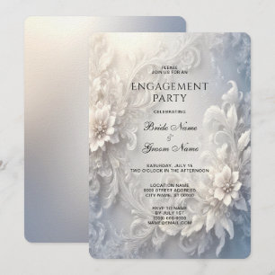 White Floral Flourish Engagement Invitation