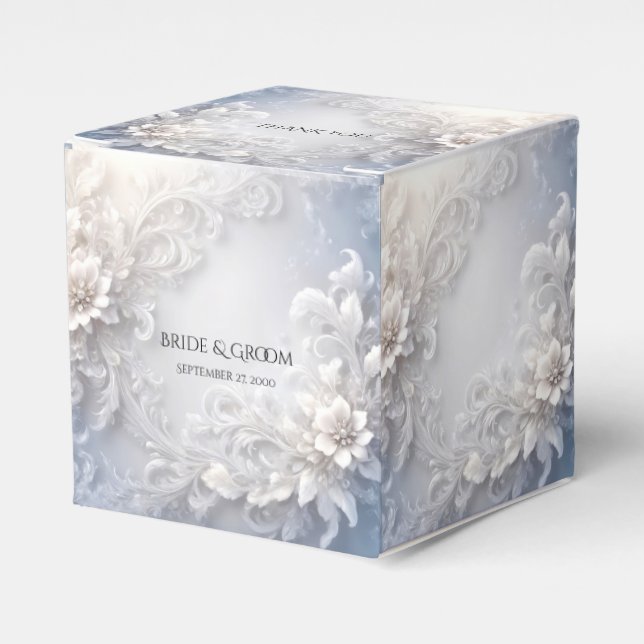 White Floral Flourish Favour Box (Front Side)