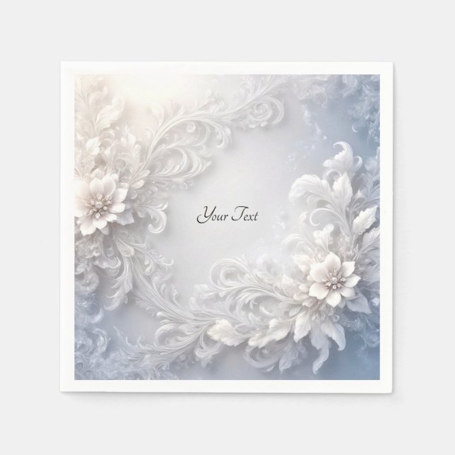 White Floral Flourish Napkins (Front)