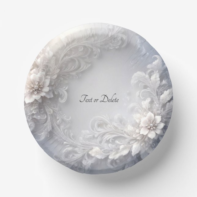 White Floral Flourish Paper Bowls Paper Plate (Front)