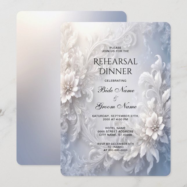 White Floral Flourish Rehearsal Dinner Invitation (Front/Back)