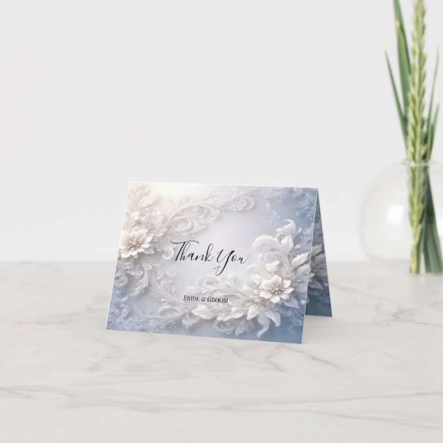 White Floral Flourish Thank You Card (Front)