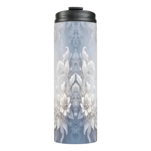 White Floral Flourish Thermal Tumbler (Front)