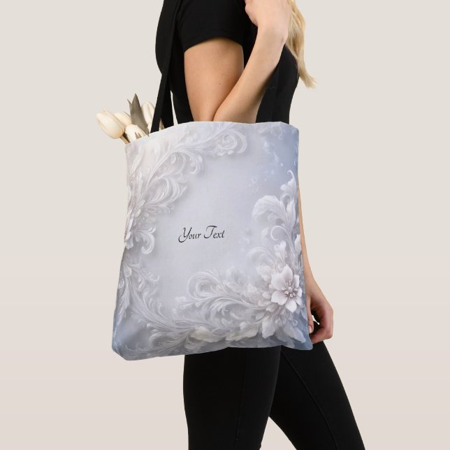 White Floral Flourish Tote Bag (Close Up)