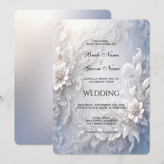White Floral Flourish Wedding Invitation (Front/Back)