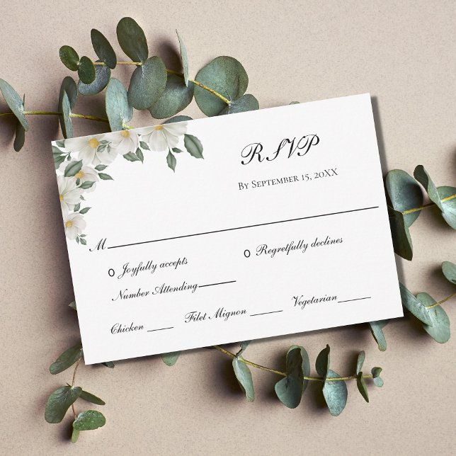 White Floral Flower Elegant Formal Classic Wedding RSVP Card (Creator Uploaded)