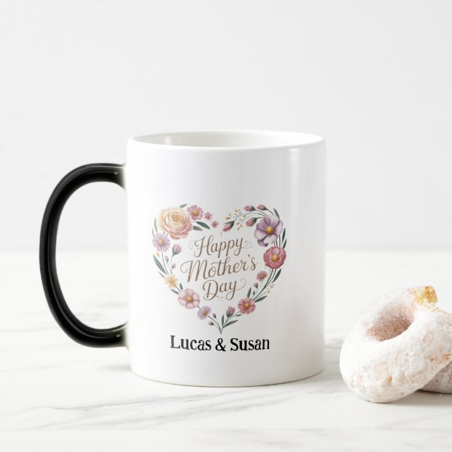 White Floral Flower Happy Mother's Day Gift Coffee Magic Mug (With Donut)