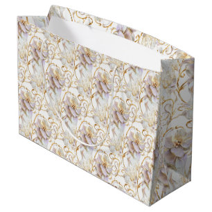 White floral flower wedding anniversary gold chic large gift bag