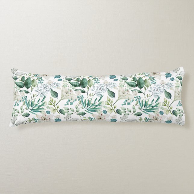 White Floral Flowers Greenery Eucalyptus Elegant  Body Cushion (Front)