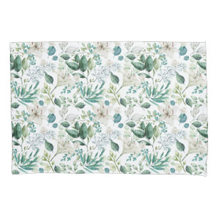 White Floral Flowers Greenery Eucalyptus Elegant Pillowcase