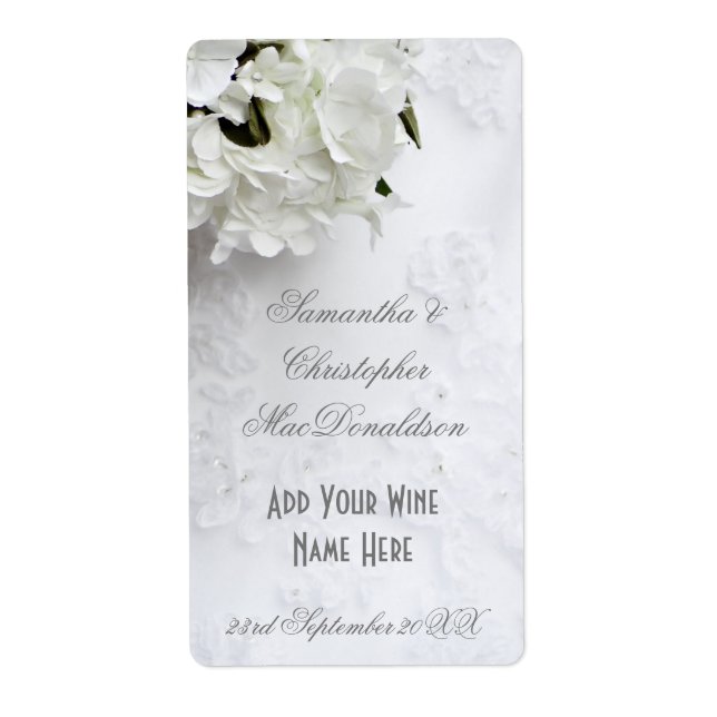 White floral flowers wedding wine bottle (Front)