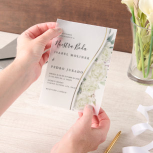 White Floral Foliage Nuestra Boda Spanish Wedding Vellum Invitations