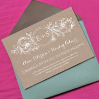 White floral frame, initials kraft paper wedding