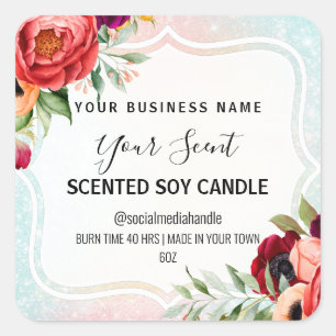 White Floral Frame Scented Soy Candle Labels