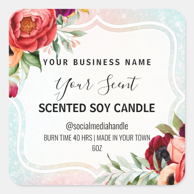 White Floral Frame Scented Soy Candle Labels (Front)