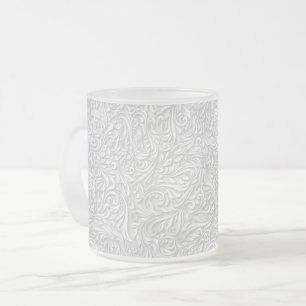 White Floral Frosted Glass Coffee Mug