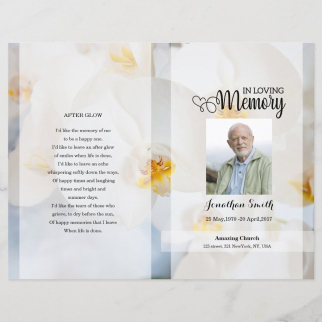 White floral Funeral Program template (Front)