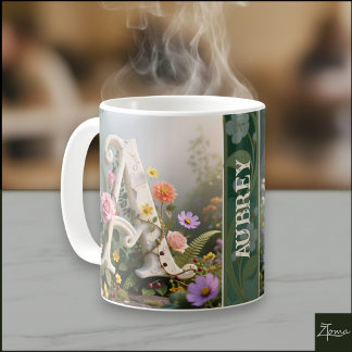 White Floral Garden Monogram Letter A Coffee Mug