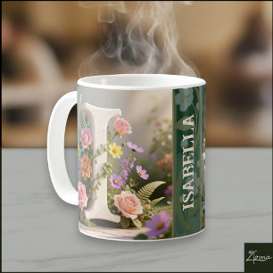 White Floral Garden Monogram Letter I Coffee Mug
