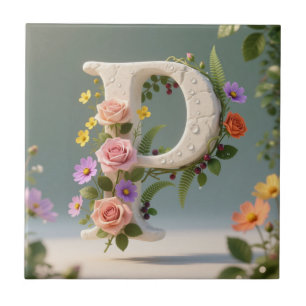 White Floral Garden Monogram Letter P Tile