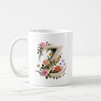 White Floral Garden Monogram Letter Z Coffee Mug