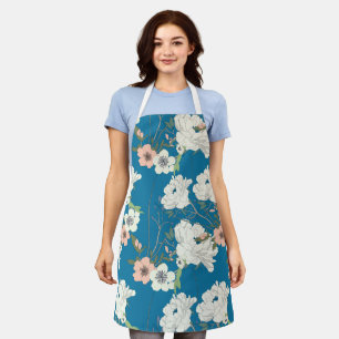 White Floral Garden Pattern Apron