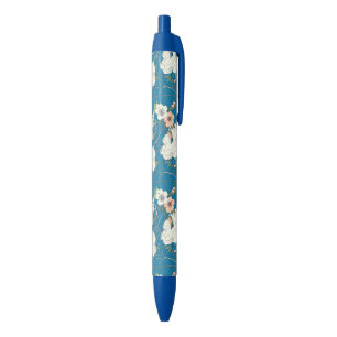 White Floral Garden Pattern Black Ink Pen