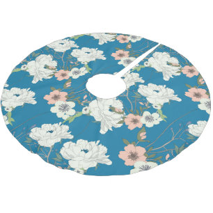 White Floral Garden Pattern Brushed Polyester Tree Skirt