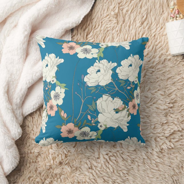 White Floral Garden Pattern Cushion (Blanket)