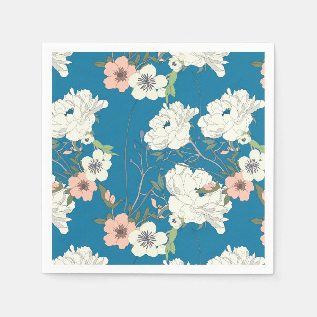 White Floral Garden Pattern Napkin (Front)