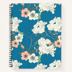 White Floral Garden Pattern Notebook